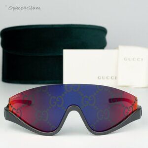 Gucci Men Sunglasses Grey Red Miror Logo Shield Mask GG1650S 009 BRAND NEW